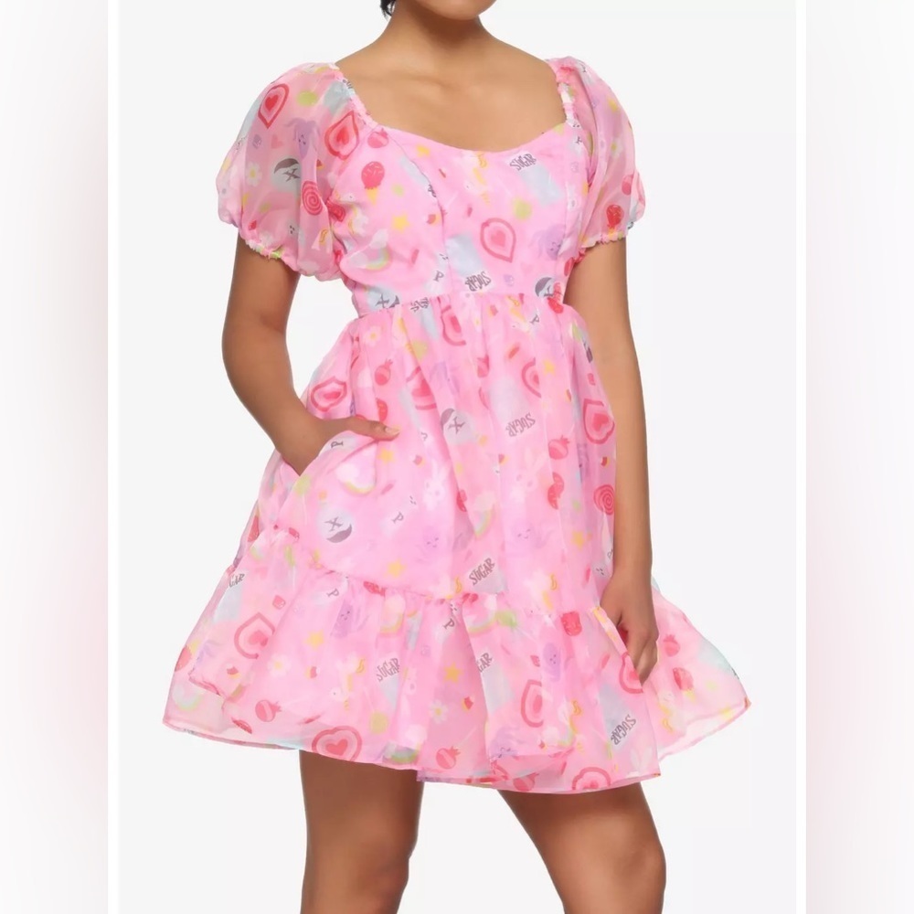 Hot Topic Powerpuff Girls Pink puff sleeve lined Dress Small Fan Cartoon